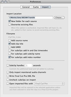 xdcam transfer preferences