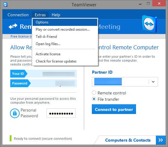 extras options 11 Tips For Using Team Viewer   The Best Free Remote Desktop Connection Manager